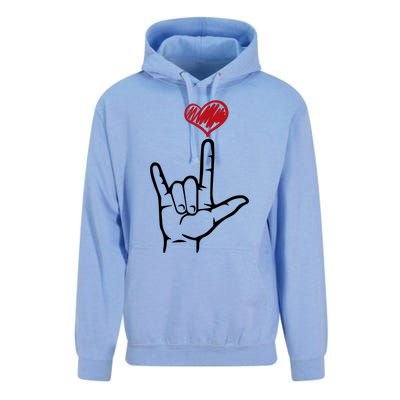 Asl I Love You Hand Heart Sign Language Gift Unisex Surf Hoodie