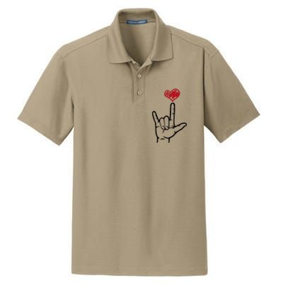 Asl I Love You Hand Heart Sign Language Gift Dry Zone Grid Polo