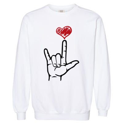 Asl I Love You Hand Heart Sign Language Gift Garment-Dyed Sweatshirt