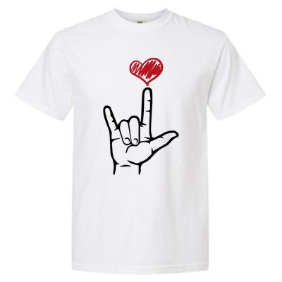 Asl I Love You Hand Heart Sign Language Gift Garment-Dyed Heavyweight T-Shirt