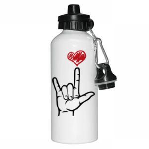 Asl I Love You Hand Heart Sign Language Gift Aluminum Water Bottle