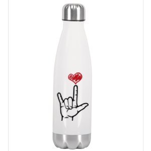 Asl I Love You Hand Heart Sign Language Gift Stainless Steel Insulated Water Bottle