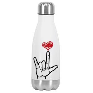 Asl I Love You Hand Heart Sign Language Gift Stainless Steel Insulated Water Bottle