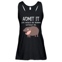 Admit It Life Would Be Boring Without Me Funny Moo Deng Ladies Essential Flowy Tank