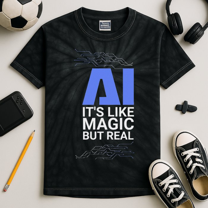 Ai Its Like Magic But Real Artificial Intelligence Geek Gift Kids Tie-Dye T-Shirt