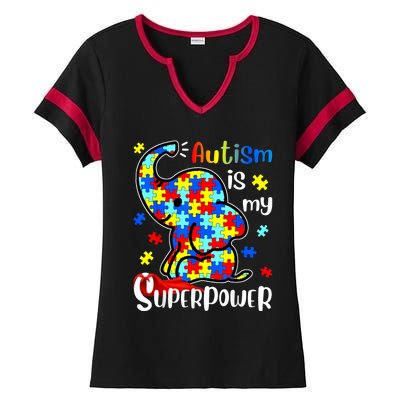 Autism Is My Superpower Cute Elephant Autism Awareness Ladies Halftime Notch Neck Tee