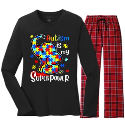 Autism Is My Superpower Cute Elephant Autism Awareness Women's Long Sleeve Flannel Pajama Set 