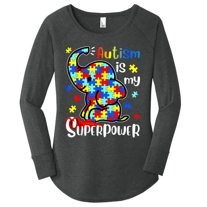 Autism Is My Superpower Cute Elephant Autism Awareness Women's Perfect Tri Tunic Long Sleeve Shirt