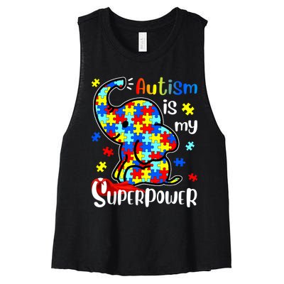 Autism Is My Superpower Cute Elephant Autism Awareness Women's Racerback Cropped Tank