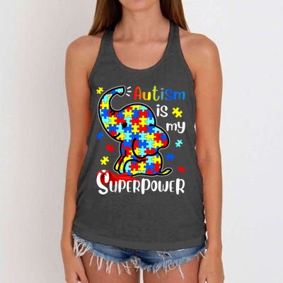 Autism Is My Superpower Cute Elephant Autism Awareness Women's Knotted Racerback Tank