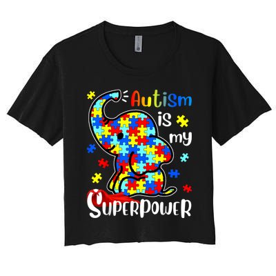 Autism Is My Superpower Cute Elephant Autism Awareness Women's Crop Top Tee