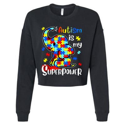 Autism Is My Superpower Cute Elephant Autism Awareness Cropped Pullover Crew