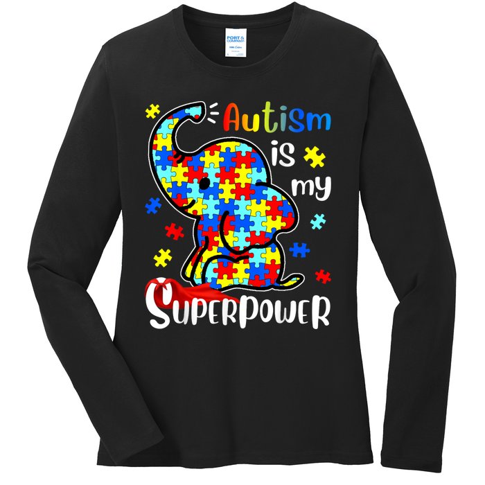 Autism Is My Superpower Cute Elephant Autism Awareness Ladies Long Sleeve Shirt