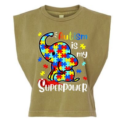 Autism Is My Superpower Cute Elephant Autism Awareness Garment-Dyed Women's Muscle Tee