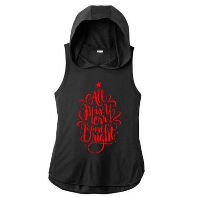 All Is Merry And Bright Christmas Holiday Ladies PosiCharge Tri-Blend Wicking Draft Hoodie Tank