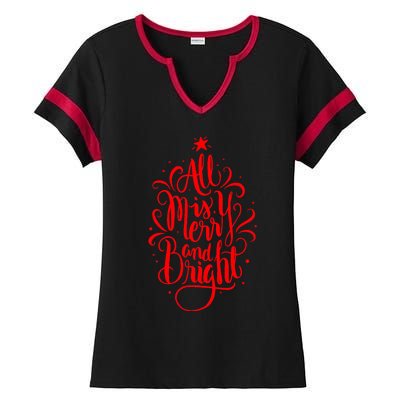 All Is Merry And Bright Christmas Holiday Ladies Halftime Notch Neck Tee