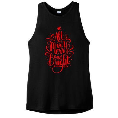 All Is Merry And Bright Christmas Holiday Ladies PosiCharge Tri-Blend Wicking Tank