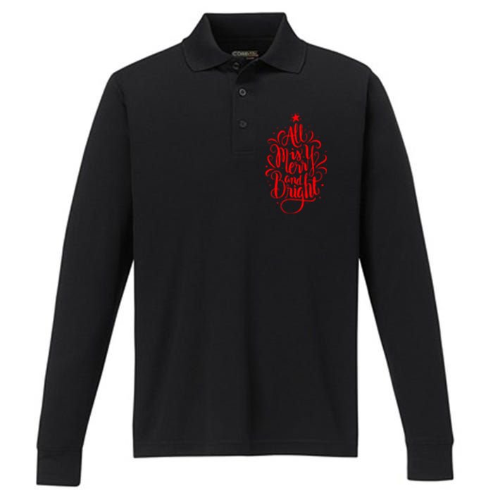 All Is Merry And Bright Christmas Holiday Performance Long Sleeve Polo