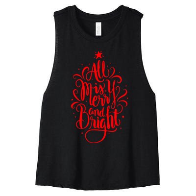 All Is Merry And Bright Christmas Holiday Women's Racerback Cropped Tank