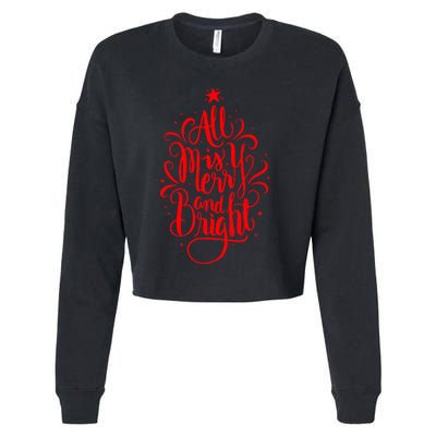 All Is Merry And Bright Christmas Holiday Cropped Pullover Crew