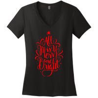 All Is Merry And Bright Christmas Holiday Women's V-Neck T-Shirt