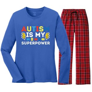 Autism Is My Superpower Autistic Advocate Gift Women's Long Sleeve Flannel Pajama Set 