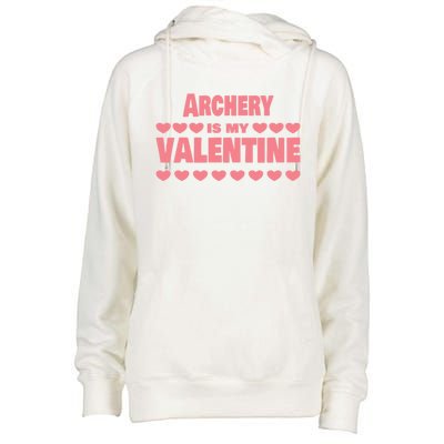 Archery Is My Valentine Valentines Day Funny Archer Funny Gift Womens Funnel Neck Pullover Hood