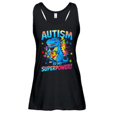 Autism Is My Superpower Dinosaur  Autism Awareness Ladies Essential Flowy Tank