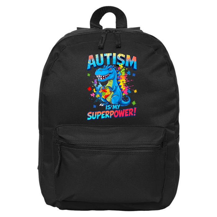 Autism Is My Superpower Dinosaur  Autism Awareness 16 in Basic Backpack