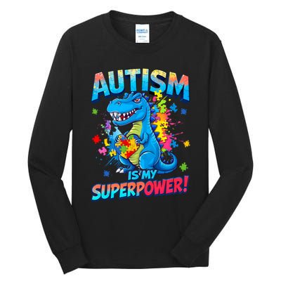 Autism Is My Superpower Dinosaur  Autism Awareness Tall Long Sleeve T-Shirt