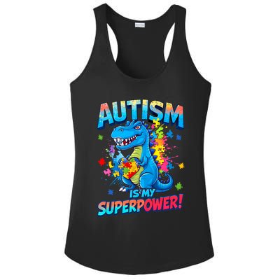 Autism Is My Superpower Dinosaur  Autism Awareness Ladies PosiCharge Competitor Racerback Tank