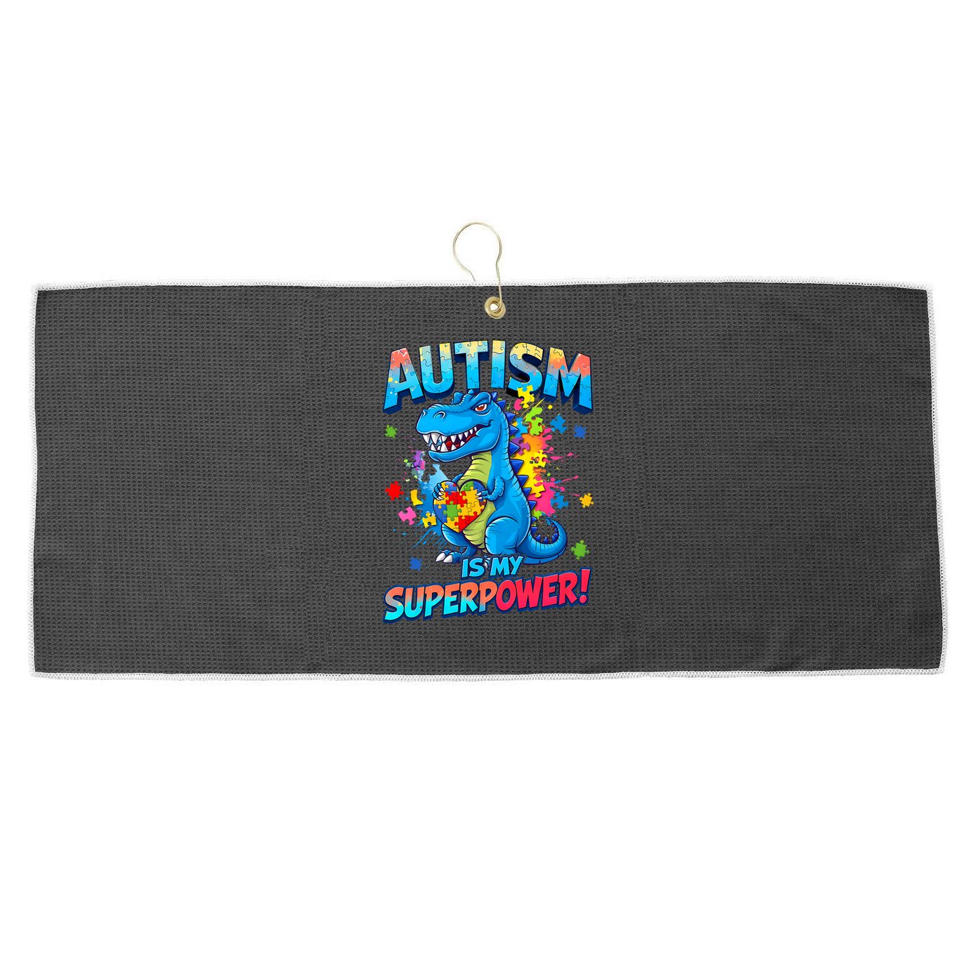 Autism Is My Superpower Dinosaur  Autism Awareness Large Microfiber Waffle Golf Towel