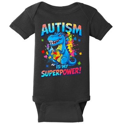 Autism Is My Superpower Dinosaur  Autism Awareness Baby Bodysuit