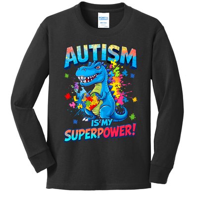 Autism Is My Superpower Dinosaur  Autism Awareness Kids Long Sleeve Shirt