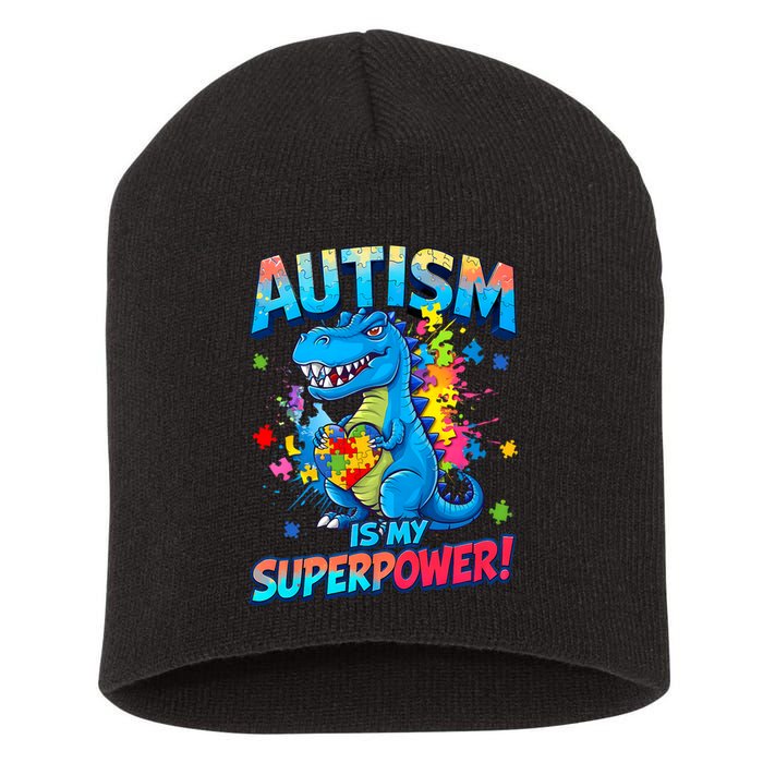 Autism Is My Superpower Dinosaur  Autism Awareness Short Acrylic Beanie