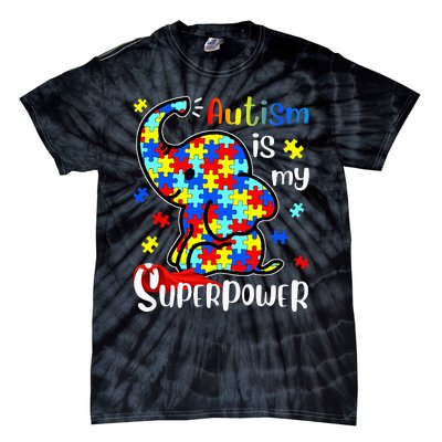 Autism Is My Superpower Cute Elephant Autism Awareness Tie-Dye T-Shirt