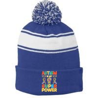 Autism Is My Super Power Stripe Pom Pom Beanie