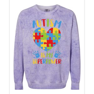 Autism is My Superpower Superhero Autism Awareness Colorblast Crewneck Sweatshirt