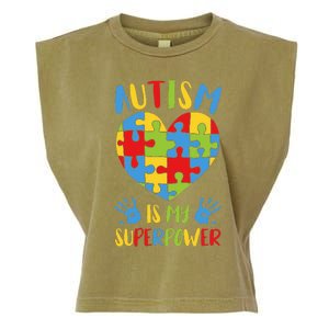 Autism is My Superpower Superhero Autism Awareness Garment-Dyed Women's Muscle Tee