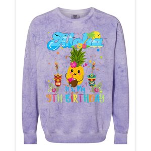 Aloha Its My 9th Birthday 9 Years Hawaiian Luau Candle Colorblast Crewneck Sweatshirt