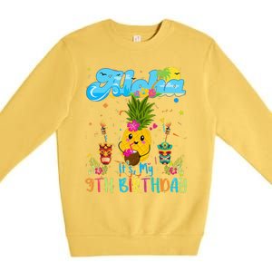 Aloha Its My 9th Birthday 9 Years Hawaiian Luau Candle Premium Crewneck Sweatshirt