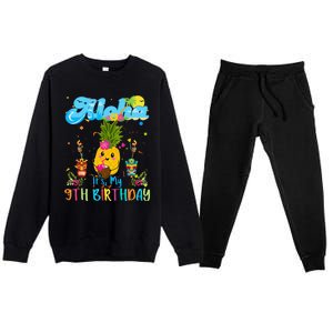 Aloha Its My 9th Birthday 9 Years Hawaiian Luau Candle Premium Crewneck Sweatsuit Set