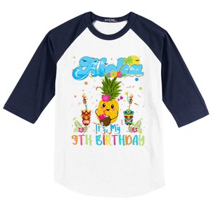 Aloha Its My 9th Birthday 9 Years Hawaiian Luau Candle Baseball Sleeve Shirt