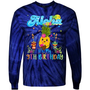 Aloha Its My 9th Birthday 9 Years Hawaiian Luau Candle Tie-Dye Long Sleeve Shirt