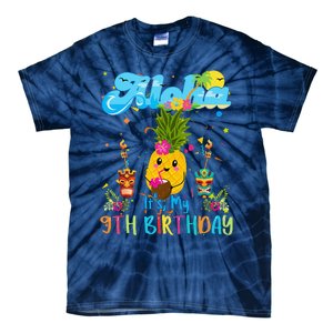 Aloha Its My 9th Birthday 9 Years Hawaiian Luau Candle Tie-Dye T-Shirt