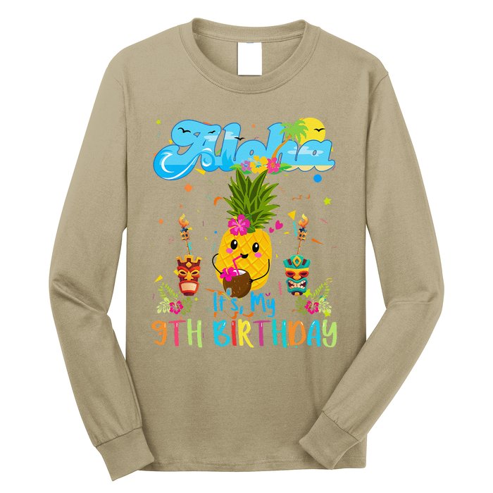 Aloha Its My 9th Birthday 9 Years Hawaiian Luau Candle Long Sleeve Shirt