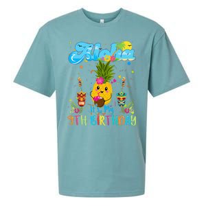 Aloha Its My 9th Birthday 9 Years Hawaiian Luau Candle Sueded Cloud Jersey T-Shirt