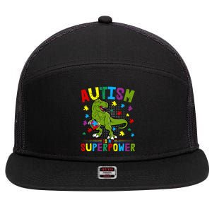 Autism Is My Superpower Autism Dinosaur 7 Panel Mesh Trucker Snapback Hat