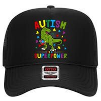 Autism Is My Superpower Autism Dinosaur High Crown Mesh Back Trucker Hat