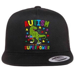 Autism Is My Superpower Autism Dinosaur Flat Bill Trucker Hat